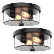 2-Light Farmhouse Ceiling Light with Seeded Glass Lampshade, Industrial Flush Mount Light Fixture Farmhouse for Hallway, Kitchen, Entryway and Foyer 2 Pack