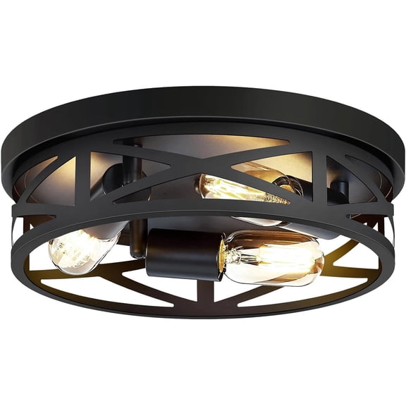 LiMoTech 3-Light Flush Mount Ceiling Light Fixture, 13inch Flush Mount Ceiling Light,Industrial Farmhouse Metal Cage Black Light Fixtures Ceiling Mount for Kitchen Entryway Hallway E26,(1 Pack)