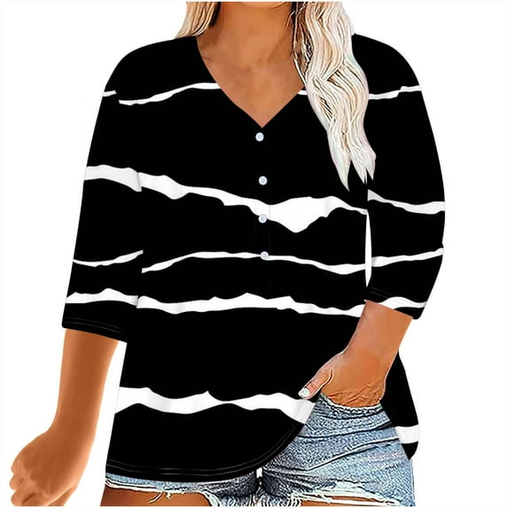 LiMoi Cute T Shirts for Women Trendy Summer Women Tops 3/4 Length Sleeves Plus Size Cotton Tops for Women Loose Fit Plus Size Color Block Tops for Women 3x my order