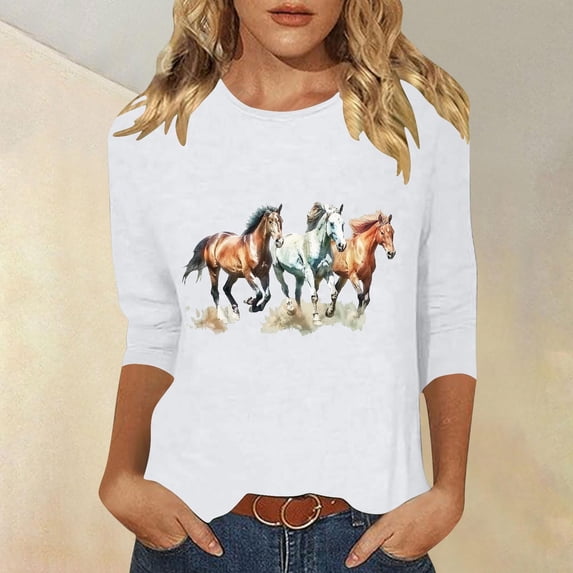 LiMoi Cute T Shirts for Women Trendy Summer Womens 3/4 Sleeve Tops Plus Size Shirts for Women Printed T Shirts for Women Vintage My Items