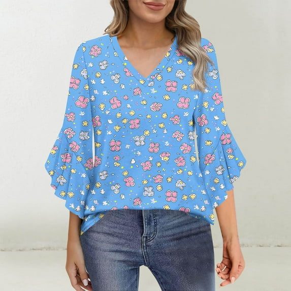 LiMoi Floral Summer Tops for Women Trendy Womens Tops 3/4 Sleeve Spring Clothes for Women Floral Shirts for Women Short Sleeve Reorder Items