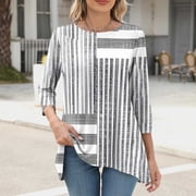 LiMoi Lightweight Cotton Blouses for Women Summer 3/4 Sleeve Tops for Women Trendy T Shirts for Women Plus Size Striped Tops for Women my orders