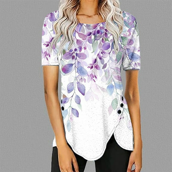 LiMoi Shirts for Women Short Sleeve T Shirts Print Tops for Women Dressy Casual Oversized Tops for Women Western My Items Ordered