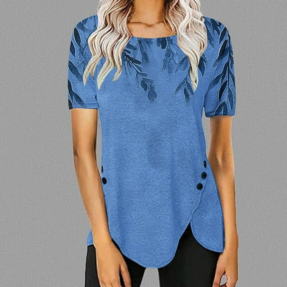 LiMoi Short Sleeve Blouse Cropped Tshirts Shirts Floral Shirts Plus Size T Shirts for Women Graphic Get it Fast