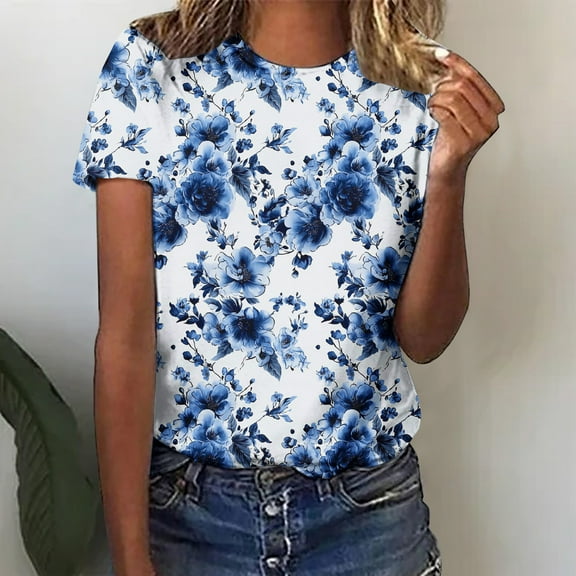 LiMoi Short Sleeve Blouse Cropped Womens Tops for Work Printed Tops for Women Summer Womens Tops My Items