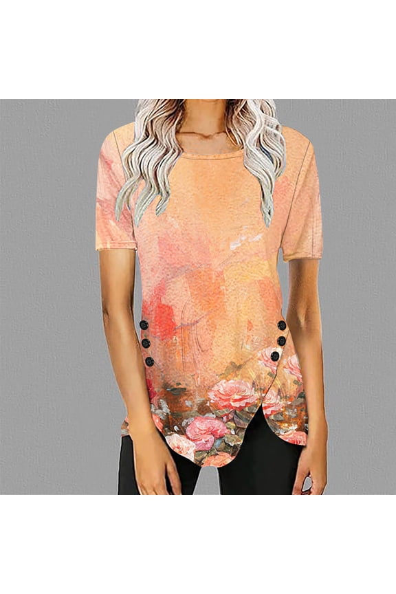 Short Sleeve Blouse for Women Trendy Womens T Shirts Cotton Loose Fit Tshirts Shirts for Women Graphic Funny Plus Size Tops Get it Fast