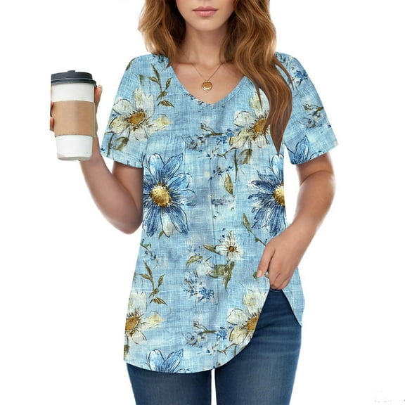 LiMoi Short Sleeve Cotton T Shirts for Women Tshirts Shirts Long T Shirts for Women V Neck Graphic Plus Size Tops reorder items