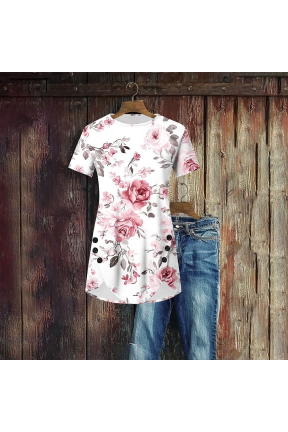 Short Sleeve Shirt for Women Dressy T Shirts for Women Trendy Boho Vintage Graphic Tshirts Shirts for Women Oversized Top Items Ordered by Me