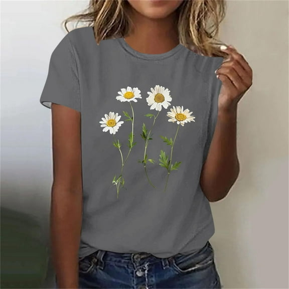 LiMoi Short Sleeve Shirts Women V Neck Shirts for Women Vintage Floral Blouses for Women Dressy Oversized Tops New & Trending