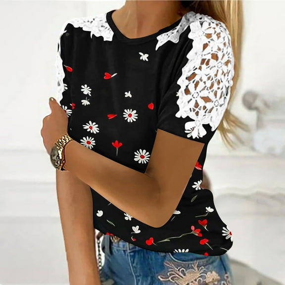 LiMoi Short Sleeve Shirts Women V Neck Womens Tops Casual Cotton Floral Shirts Tops for Women Loose Fit New Arrivals