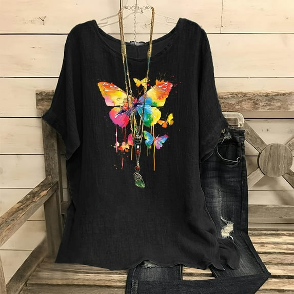 LiMoi Short Sleeve Shirts for Women Button Womens T Shirts Fitted Printed Tops for Women Trendy Plus Size Shirts for Women 3/4 Sleeve reorder items