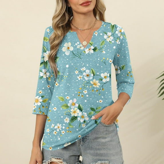 LiMoi Short Sleeve Summer Tops for Women 2026 Trendy Casual Tops for Women 3/4 Sleeve Tops for Women Summer Print Tops for Women Y2k My Items