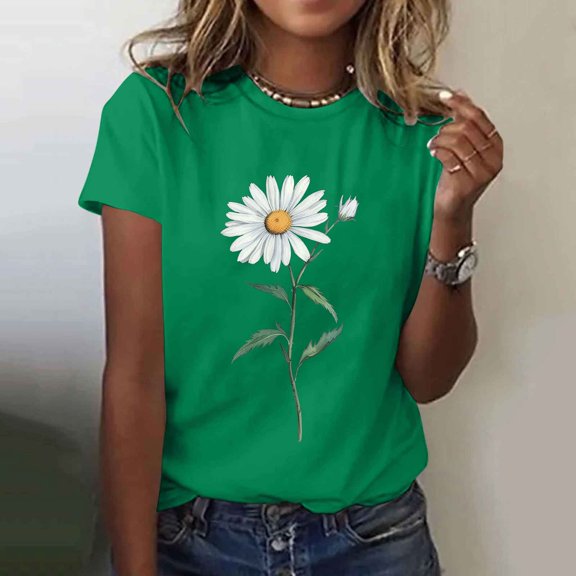 LiMoi Short Sleeve Teen Tops Cotton T Shirts Women Loose Fit Cropped Pink Floral Shirts for Women Plus Size Shirt New Arrivals