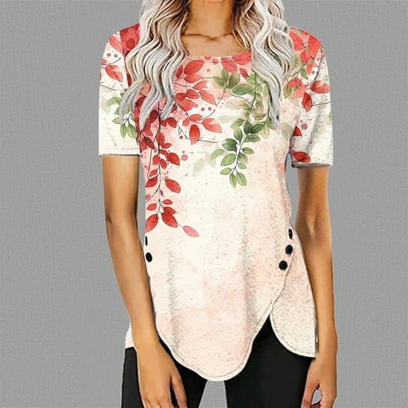 LiMoi Short Sleeve Tops Women 2025 Womens Tops Summer Dressy Printed Tees for Women Vintage Plus Size Shirts for Women 4x-5x New & Trending
