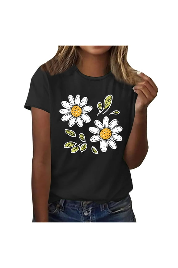 Short Sleeve Tops Womens T Shirts Womens Graphic T-Shirts Loose Fit Flowers Plus Size Spring Clothes for Women Items Ordered by Me