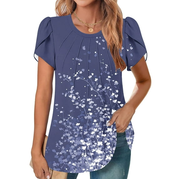 LiMoi Short Sleeve Tops Women T Shirts for Women Trendy Summer Floral Blouses for Women Dressy Oversized Tshirts My Reorder List
