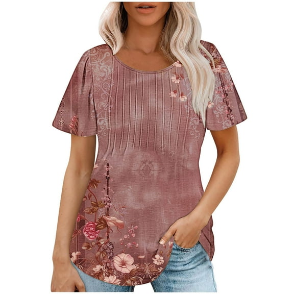LiMoi Short Sleeve Tops Women Trendy Big Tshirts Shirts Floral Blouses for Women Plus Size Tops for Women Summer Cotton New Arrivals
