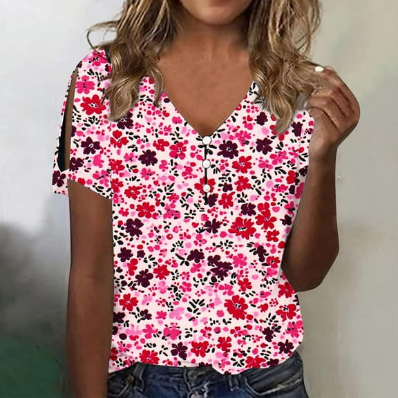 LiMoi Short Sleeve Tshirts Shirts for Women Vintage Womens Tops Casual Print V Neck T Shirts Shirts Get it Fast