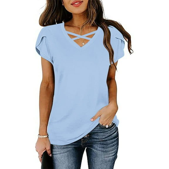 LiMoi Summer Blouses for Women Casual Women's Short Sleeve Shirts on My Items Womens T Shirts Casual Solid Color T Shirts Spring Clothes for Women