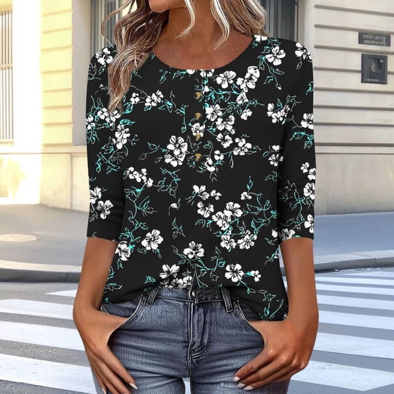 LiMoi Summer Blouses for Teens T Shirt 3/4 Sleeves Women Oversized Tops for Women Tshirts Shirts for Women Vintage Graphic my items ordered