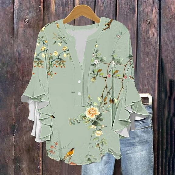LiMoi Summer Blouses for Women 2025 Women's Tops 3/4 Sleeve Print Plus Size Tops for Women Summer Graphic T Shirts for Women Reorders