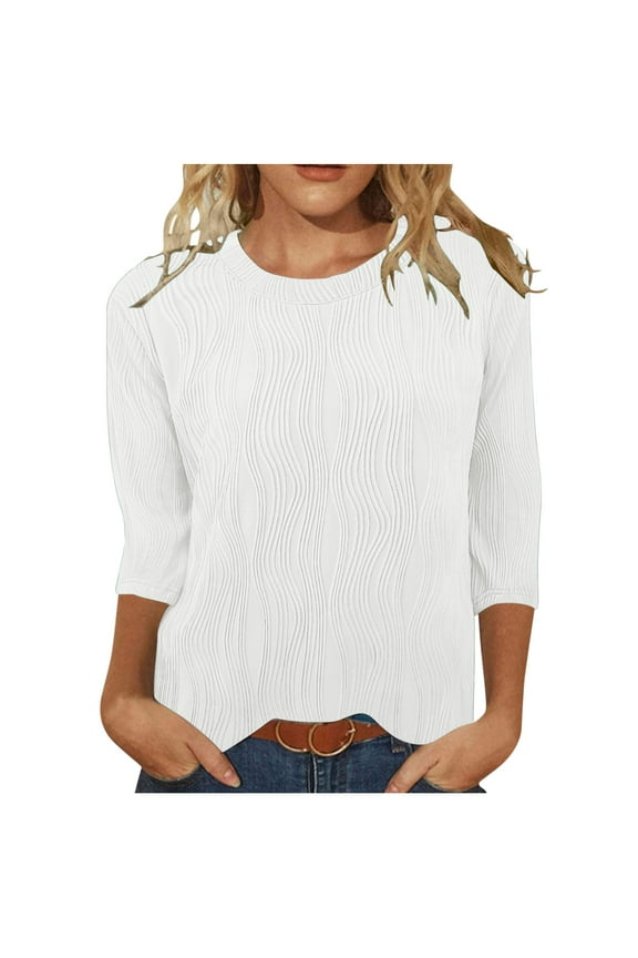 Summer Blouses for Women Boho Womens Tops 3/4 Sleeves Dressy Casual Knit Womens Tops Plus Size Short Sleeve Womens Solid Color Tops reorders