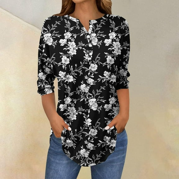 LiMoi Summer Blouses Women's Tops 3/4 Sleeve Fall Oversized Tops for Women Western T Shirts for Women Trendy Graphic My Items