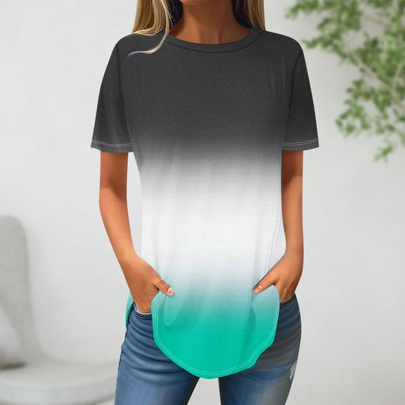 LiMoi Summer Tops 2025 Vacation Short Sleeve Tops Womens T Shirts Vneck Gradient Color T Shirt Oversized Tshirts for Women Summer My Orders