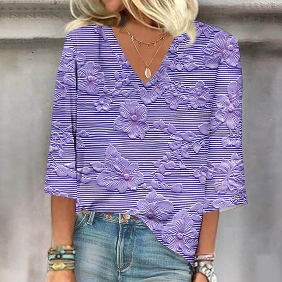 LiMoi Summer Tops with Sleeves for Woman 3/4 Sleeve Tops T Shirts Printed Baby Tees for Women Get it Fast