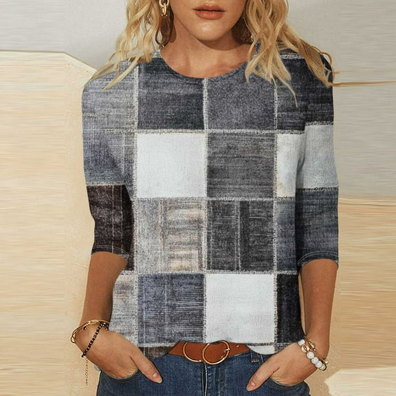 LiMoi Summer Tops for Teens 2025 Trendy Quarter Length Sleeve Tops Spring Clothes Color Block Plaid Shirt My Items Ordered