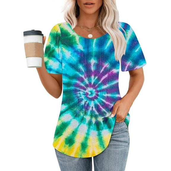 LiMoi Summer Tops Trendy 2025 Short Sleeve Shirts Women Plus Size Cotton T Shirts Tie Dye Top for Women Oversized Tshirts for Women Plus Size