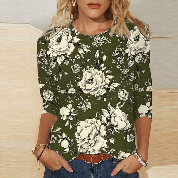 LiMoi Summer Tops Trendy Oversized Tops for Women 3/4 Sleeve T Shirts for Women Plus Size Print Shirts for Women New Arrivals
