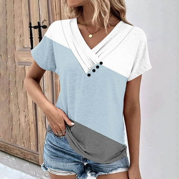LiMoi Summer Tops Trendy Womens Tops Short Sleeve Floral Tshirts Shirts Color Block Tops for Women Plus Size Tops for Women Dressy Casual Get it Fast
