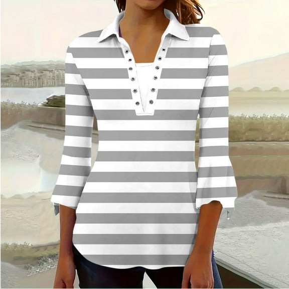LiMoi Summer Tops for Women 2025 Vacation Womens 3/4 Sleeve Tops Petite Oversized Tee Shirts for Women Striped Vneck Tshirt Women Get it Fast