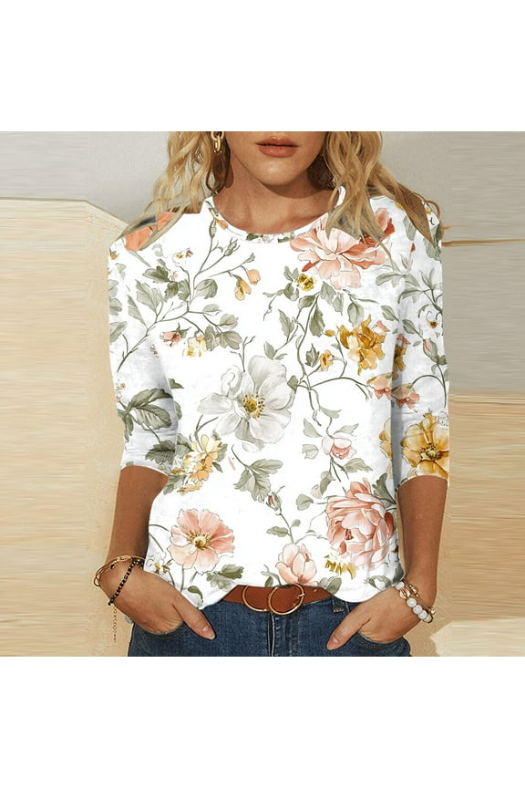 Summer Tops for Women Trendy Christmas T Shirts for Women 3/4 Sleeve Spring Clothes for Women 2026 Tshirts Shirts orders My Items