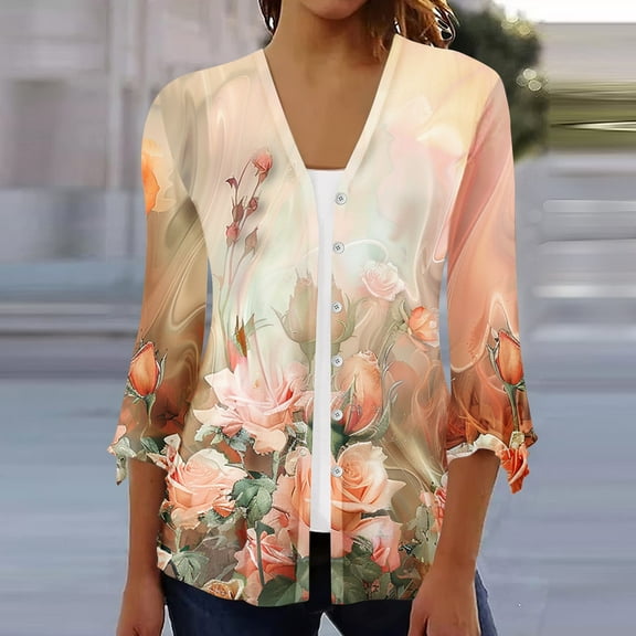 LiMoi Summer Tops for Women Trendy Plus Size Womens 3/4 Sleeve Tops 2026 T Shirts Loose Fit Print V Neck T Shirts for Women my items ordered