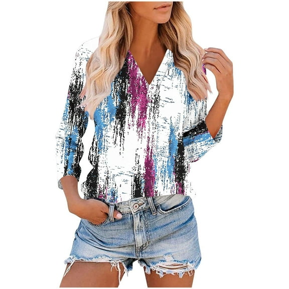 LiMoi Summer Tops for Women Trendy Y2k 3/4 Length Sleeve Womens Tops Plus Size Blouses Summer Floral Tops for Women Trendy New & Trending