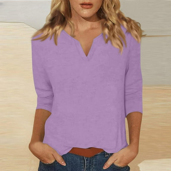 LiMoi Summer Tops for Women V Neck Womens 3/4 Sleeve Tops Casual Summer Oversized Tops for Women Western Solid Color Tops for Women V Neck my items ordered