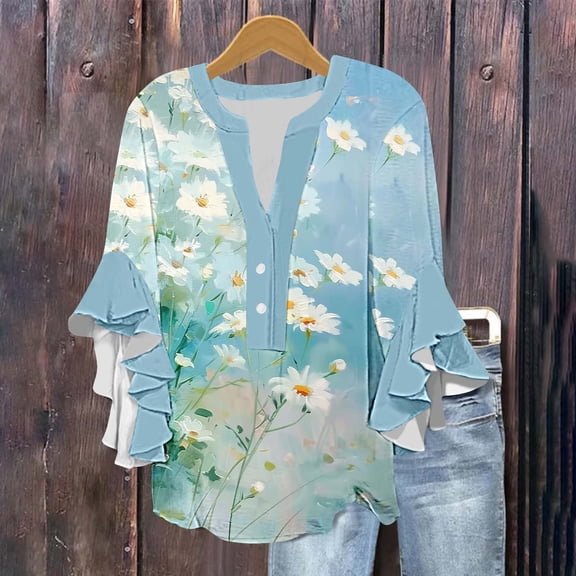 LiMoi Summer Tops for Teens Cheap 3/4 Sleeve Tops for Women Dressy Plus Size Tops for Women Spring Floral Tops for Women 2025 Items Ordered by Me