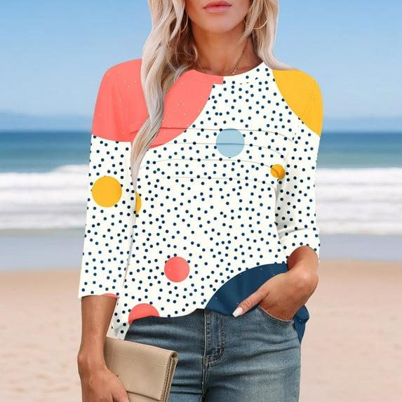 LiMoi Summer Tops for Teens Petite Tops for Women 3/4 Sleeve Trendy Oversized Tops for Women 2025 Printed Tees for Women Vintage my orders