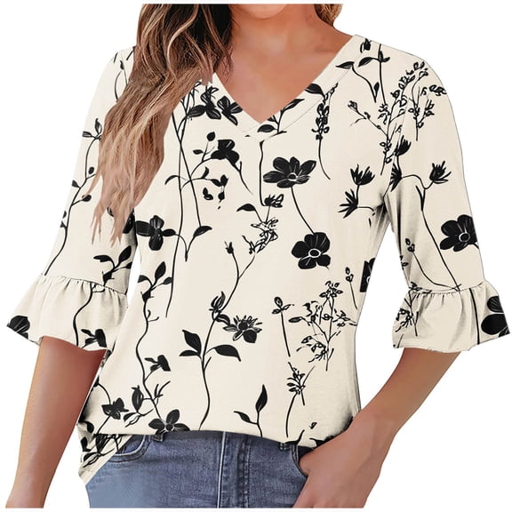 LiMoi Summer Tops for Teens Women's Tops 3/4 Sleeve Oversized Tops T Shirts for Women Graphic Tee New Arrivals