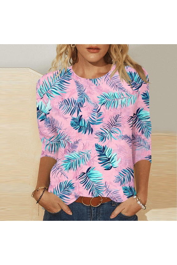 Summer Tops for Women Floral Womens 3/4 Sleeve Tops Blouses for Women Summer Womens Graphic T Shirts Cheap New Arrivals