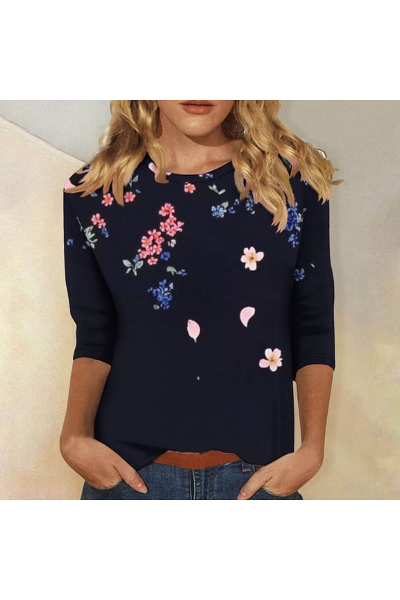 Summer Tops for Women Womens Tops 3/4 Sleeve Plus Size T Shirts for Women Pink Floral Shirts for Women My Orders