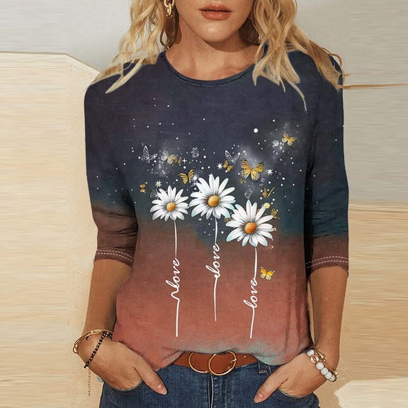 LiMoi Summer Tops with Sleeves 3/4 Sleeve Tshirt Shirts Tshirts Shirts for Women Vintage Graphic My Items