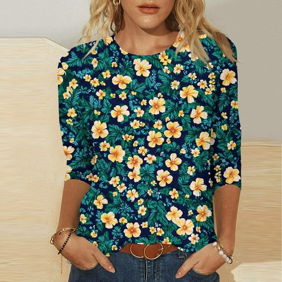 LiMoi Summer Work Tops Womens 3/4 Sleeve Tops Plus Size Tshirts Shirts Vintage Graphic Tshirts Shirts for Women Get it Fast