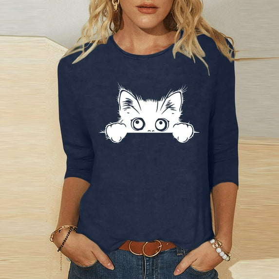 LiMoi T Shirts for Women 3/4 Sleeve Shirts Plus Size Spring Clothes for Women Print V Neck T Shirts for Women New Arrivals