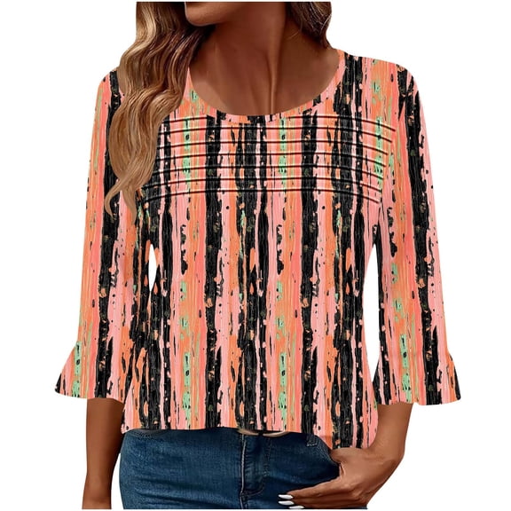 LiMoi T Shirts Plus Size Womens 3/4 Sleeve Tops for Summer Oversized Tops Vneck Printed Tshirts Shirts for Women New Arrivals