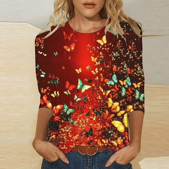 LiMoi Summer Work Tops for Women 2025 Women 3/4 Sleeve Tops Loose Fit Womens Tops Plus Size T Shirts Womens T Shirts Loose Fit Graphic Funny My Orders