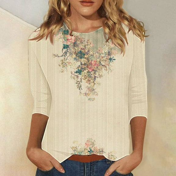 LiMoi T Shirts for Women Trendy Loose Fit Tops for Women 3/4 Sleeve Womens Tops Plus Size Womens Graphic T-Shirts Loose Fit Flowers My Order