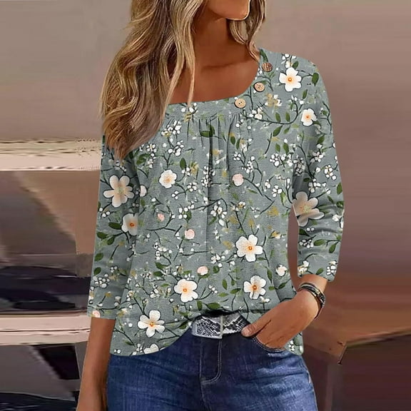 LiMoi Tshirts Shirts Three Quarter Length Sleeve Tops Trendy Oversized Tops for Women 2025 V Neck Graphic T Shirts My Items